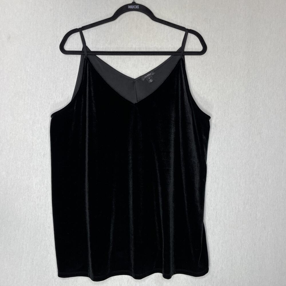 Halogen Womens Velvet Tank Top SZ XL Solid Black Vamp Holiday Neutral Minimalist